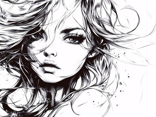 女生头像黑白稿