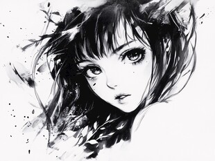 女生头像黑白稿