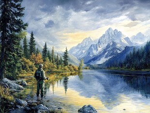 油画山水风景