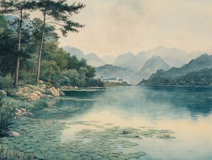 千岛湖风景油画