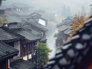 雨中古城