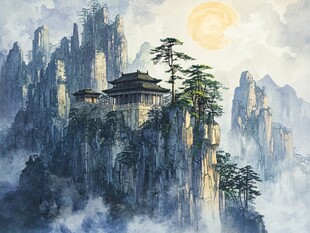 天界晓钟风景插画