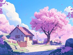 桃花丛中的小屋