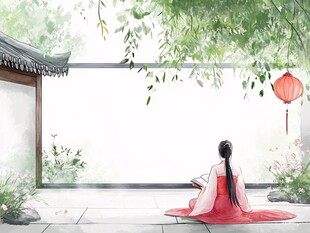 古风背影女孩插画