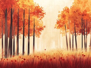秋天森林画唯美秋色