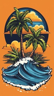 海洋海浪花插画