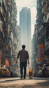城市遛狗场景