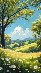 阳光晴朗风景插画