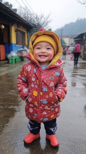 雨中爱笑的小女孩