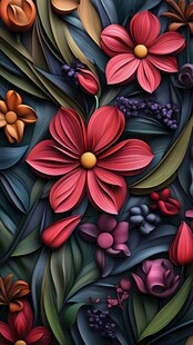 3d浮雕缤纷花卉