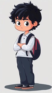 背着书包的卡通男孩