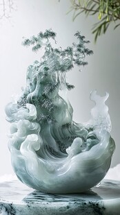 绿色翡翠仙境摆件