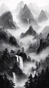 墨韵禅意山水云雾