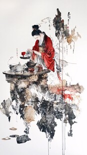 品茶人物画