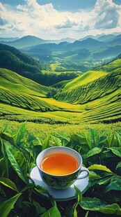 山水画茶树茶杯茶园