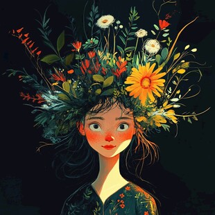 少女与花插画