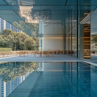 玻璃外的游泳池