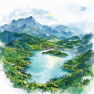 千岛湖手绘