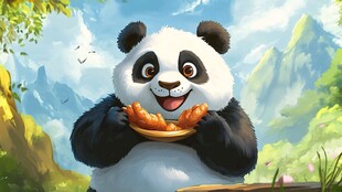 大熊猫美食插画