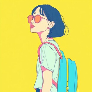 插画人物戴眼镜女孩