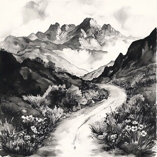 凉山水彩水墨山水