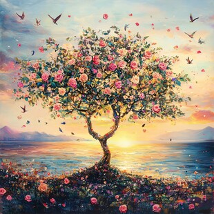 开花的树油画