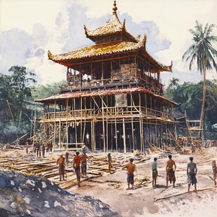 古代建筑施工场景