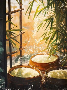 竹林飞鸟花鸟木窗划船