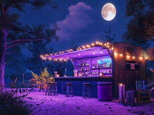 小木屋小酒吧夜景