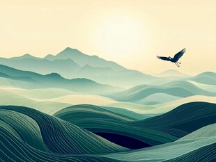 高端山水线包装插画
