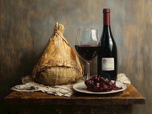 面包红酒暖黄色背景