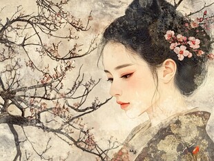 水彩风汉服美女