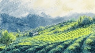 茶园风光插画