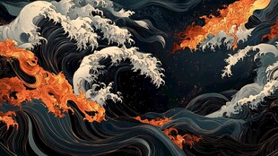 古风海浪包装插画