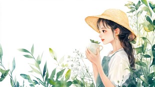 茶叶女孩插画