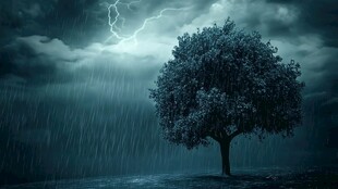 风雨中的树