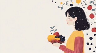 女孩抱草莓插画