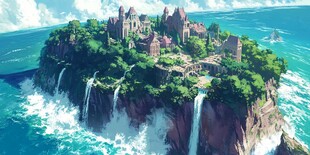 海岛海边城堡美景