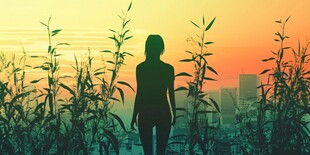 黄昏的少女背影