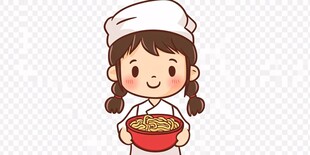 卡通小女孩吃粉条面条