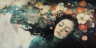 手绘女人花抽象装饰画