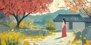 古风秋天景色插画