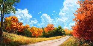 秋天森林画唯美秋色