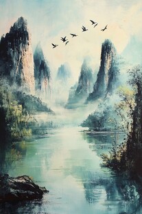 山水画油画手绘风景