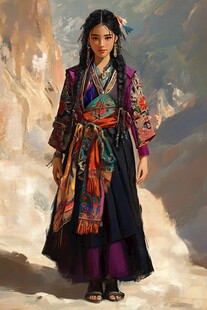 手绘门巴族少女