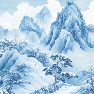 雪景山水插画