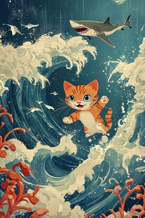 古风海浪包装插画