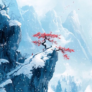 雪景山水插画