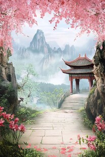 桃花源记古风山水插画