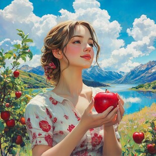 手绘苹果少女